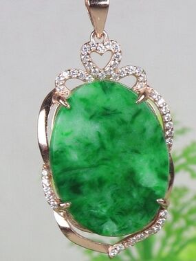 Certified Green Natural A Jade Jadeite 925 Silver Inlaid Fashion Pendant 167316